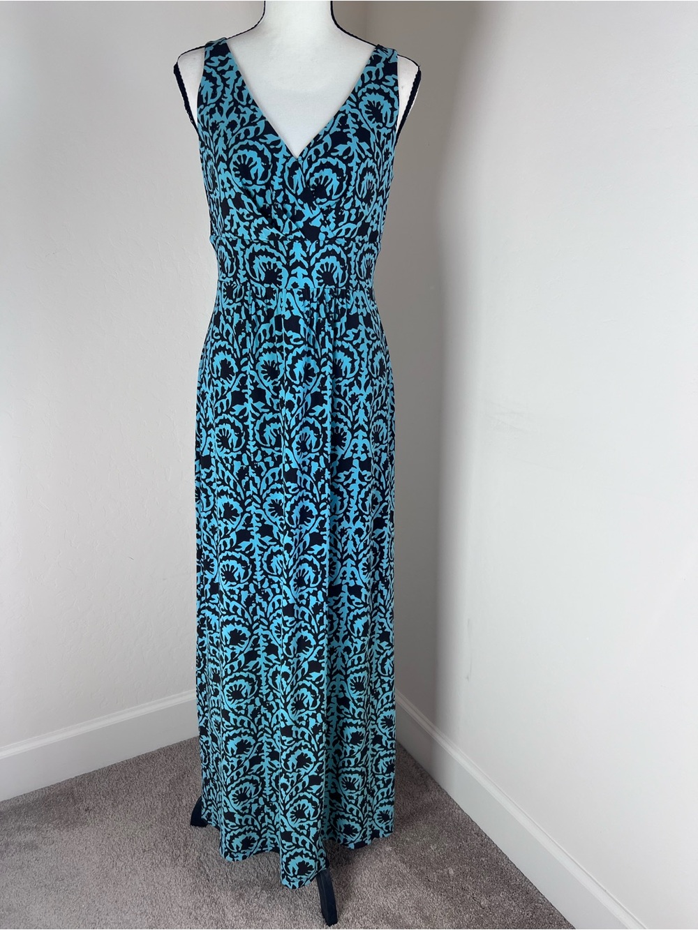 Lauren Ralph Lauren Teal & Navy V-Neck Printed Maxi Dress